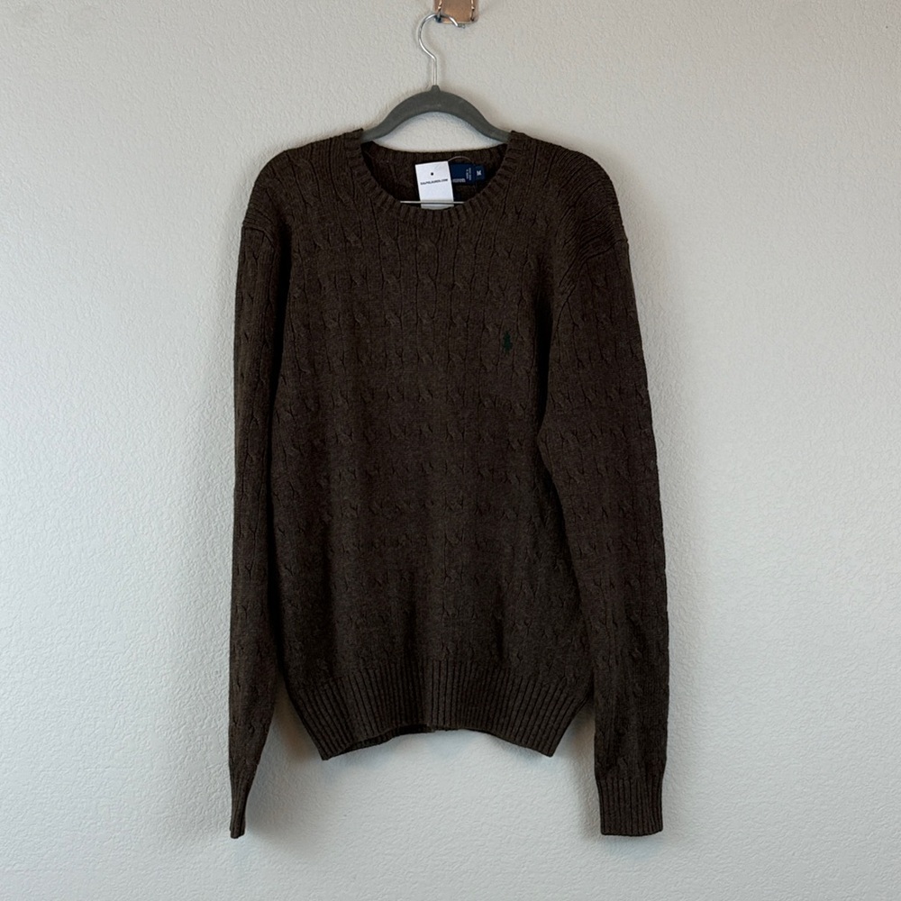 NWT Polo by Ralph Lauren Men's Brown Cable Knit 100% Silk‎ Sweater M
